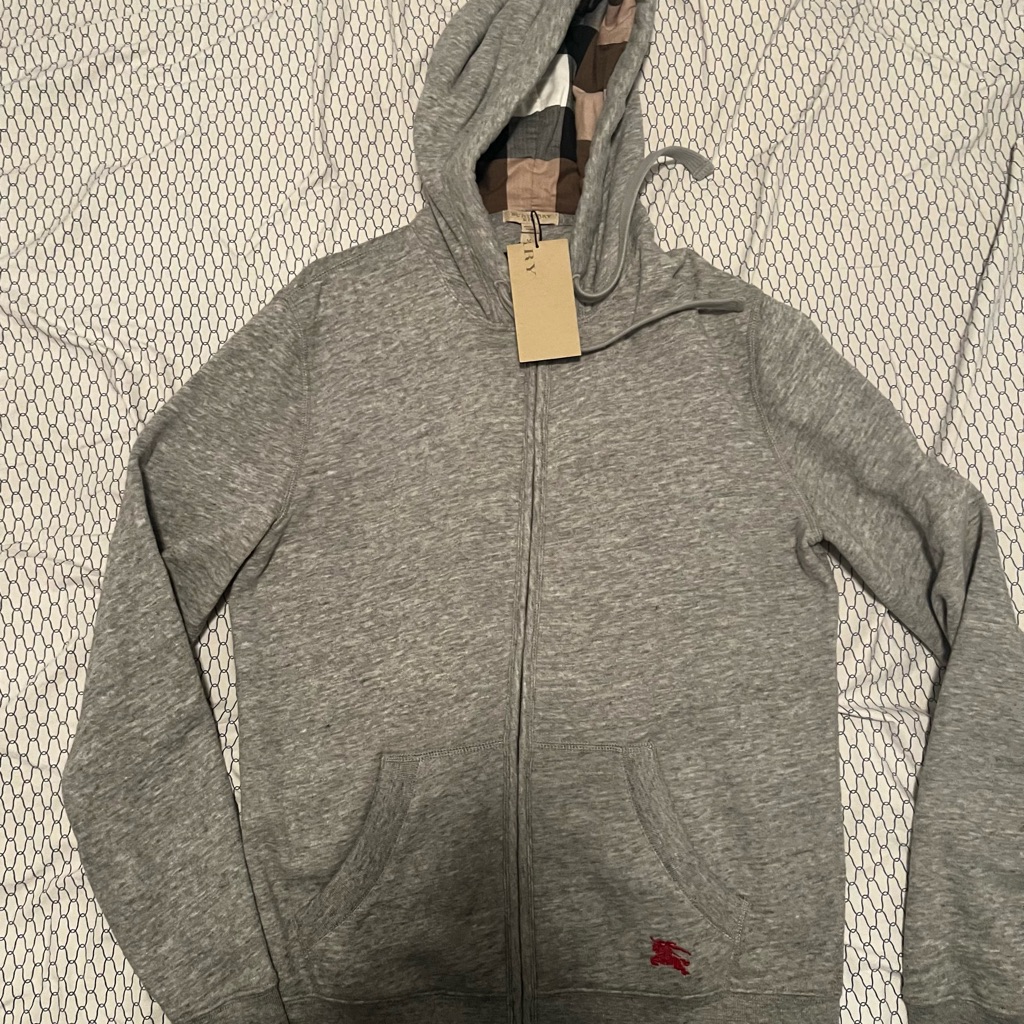Burberry Brit Gray And Tan Plaid Lined Hoodie
